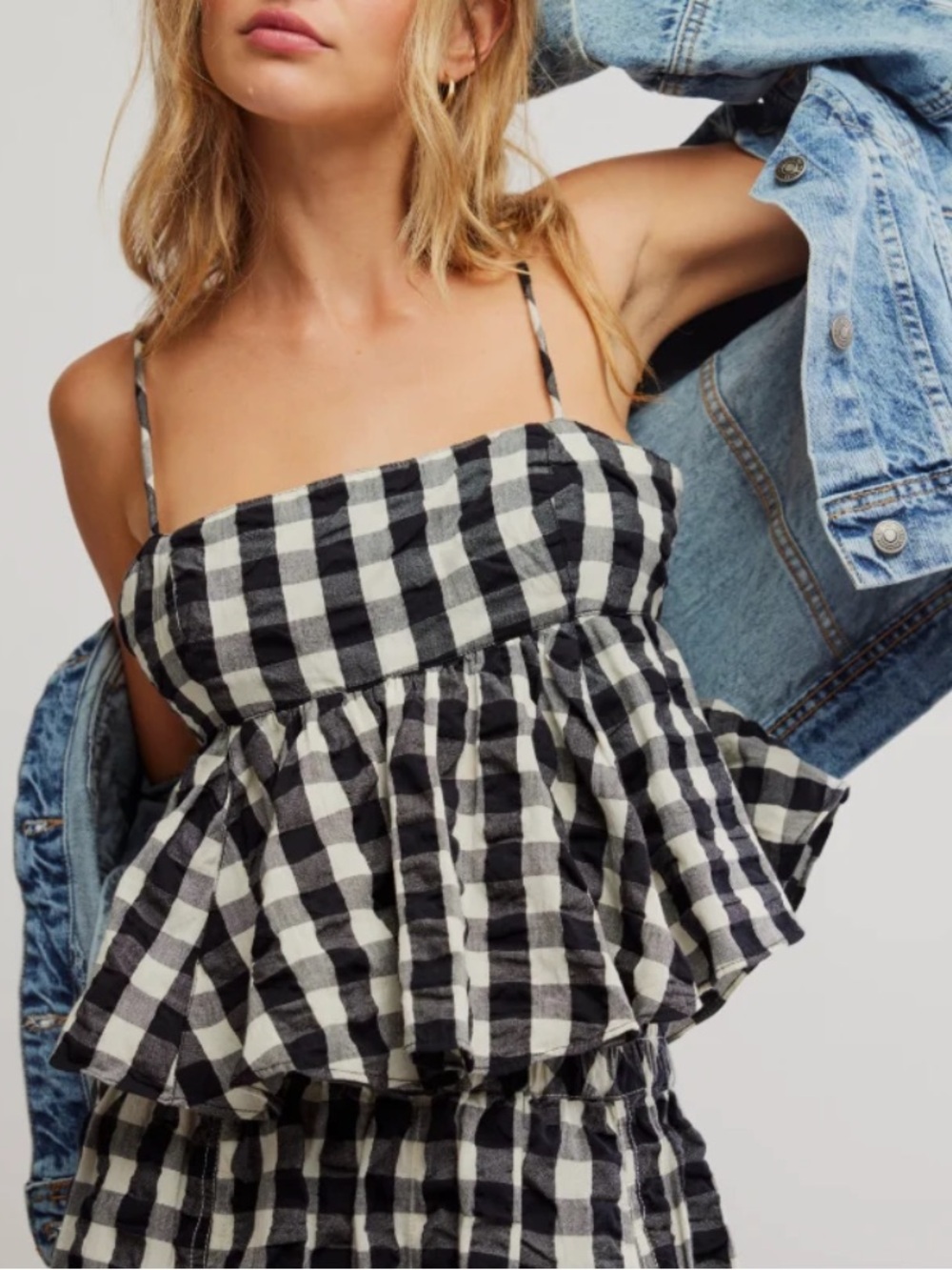 NWT Free People Mia Plaid Tank in Black White Combo Size Small